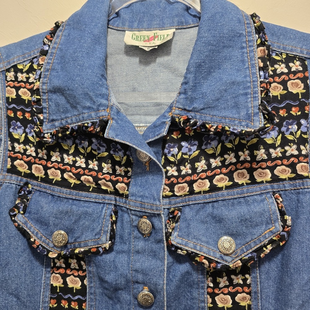 Vintage 90s Denim Cotton USA Vest Button Front Womens M - Picture 3 of 7